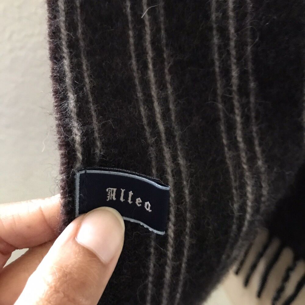 Altea Vintage Brown Wool Alpaca Striped Fringe Neck Rectangle Scarf - Picture 5 of 5